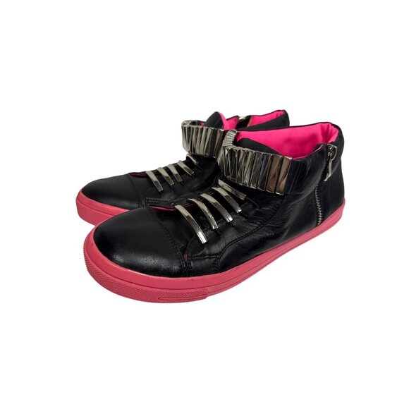 Jeffrey Campbell Ibiza Women's Sneaker Fashion  Pink Black Metal Zip Size 9.5 - Picture 4 of 10